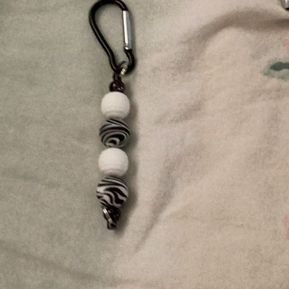 Black and White Beaded Keychain